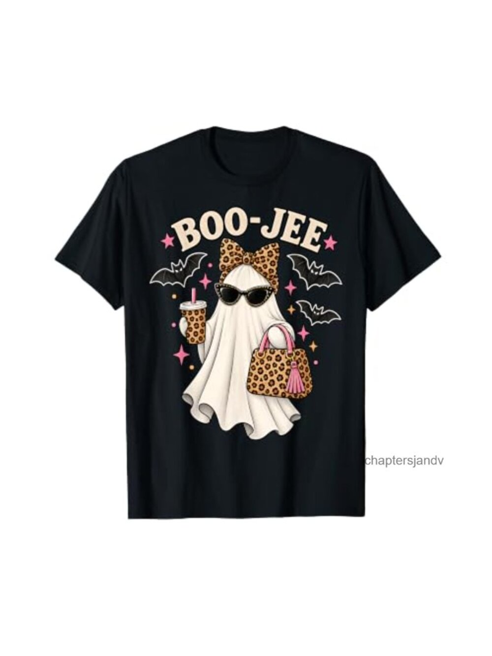 Women Halloween Leopard Ghost T-Shirt Short Sleeve Classic Fit Tee